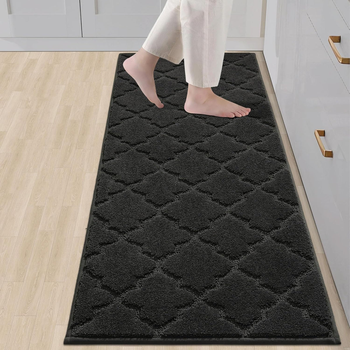 COSY HOMEER Soft Kitchen Rugs and Floor Mats for in Front of Sink Super Absorbent 20"x59" Non-Skid Standing Washable,Polyester,Black