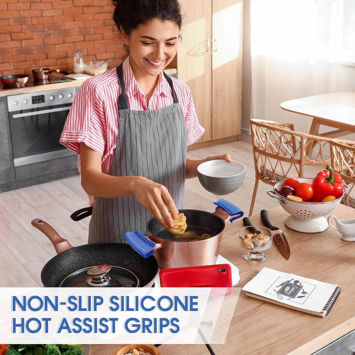 Patelai 4 Pcs Silicone Assist Hot Pan Handle Holder Pot Handle Covers for Cast Iron Skillets Holder Sleeve Nonslip Heat Resistant Pan Cover for Enameled Griddles Casserole Frying Cookware(Blue)