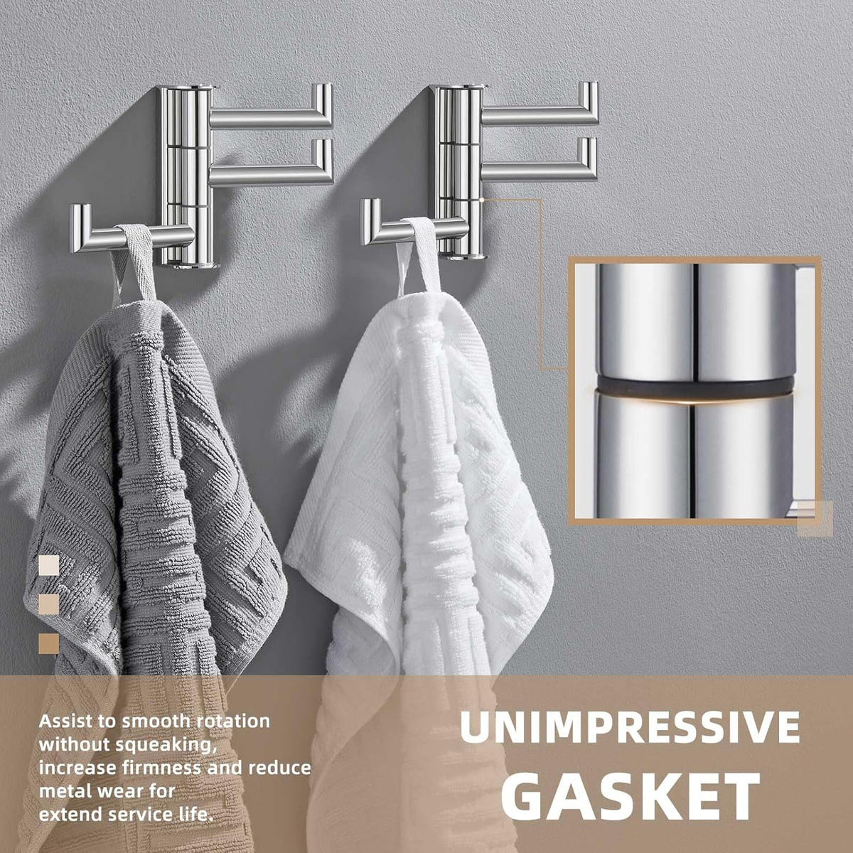 Suyar Swivel Towel Hook Polished Chrome, SUS 304 Stainless Steel Robe Holder for Bathroom with 3 Arms, 2 Pack