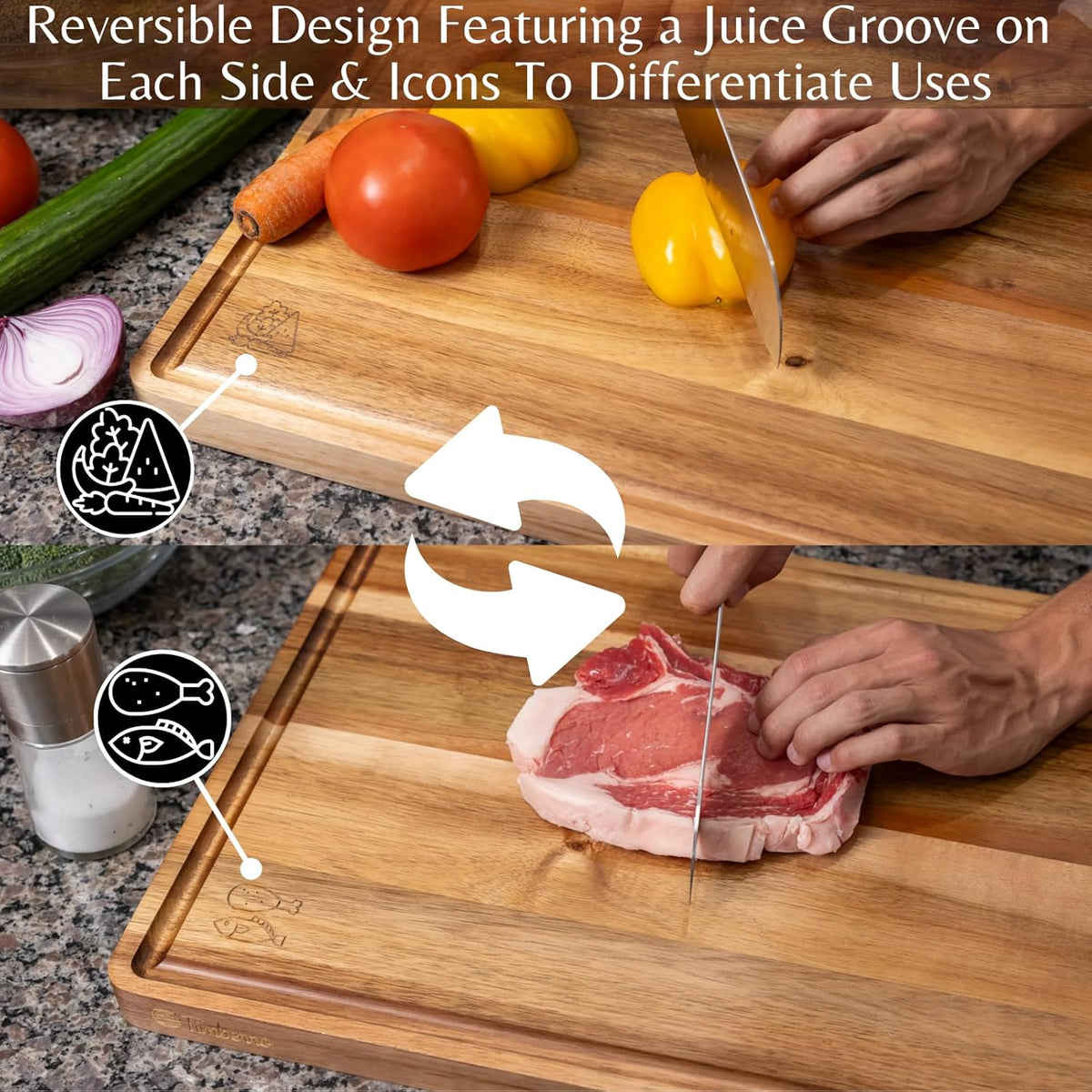 Acacia Wood Cutting Board (20x15x1.2 In.) - Large Thick Edge Grain Wooden Chopping Boards for Kitchen, Giant XL Organic Hardwood Carving Block for Raw Meat