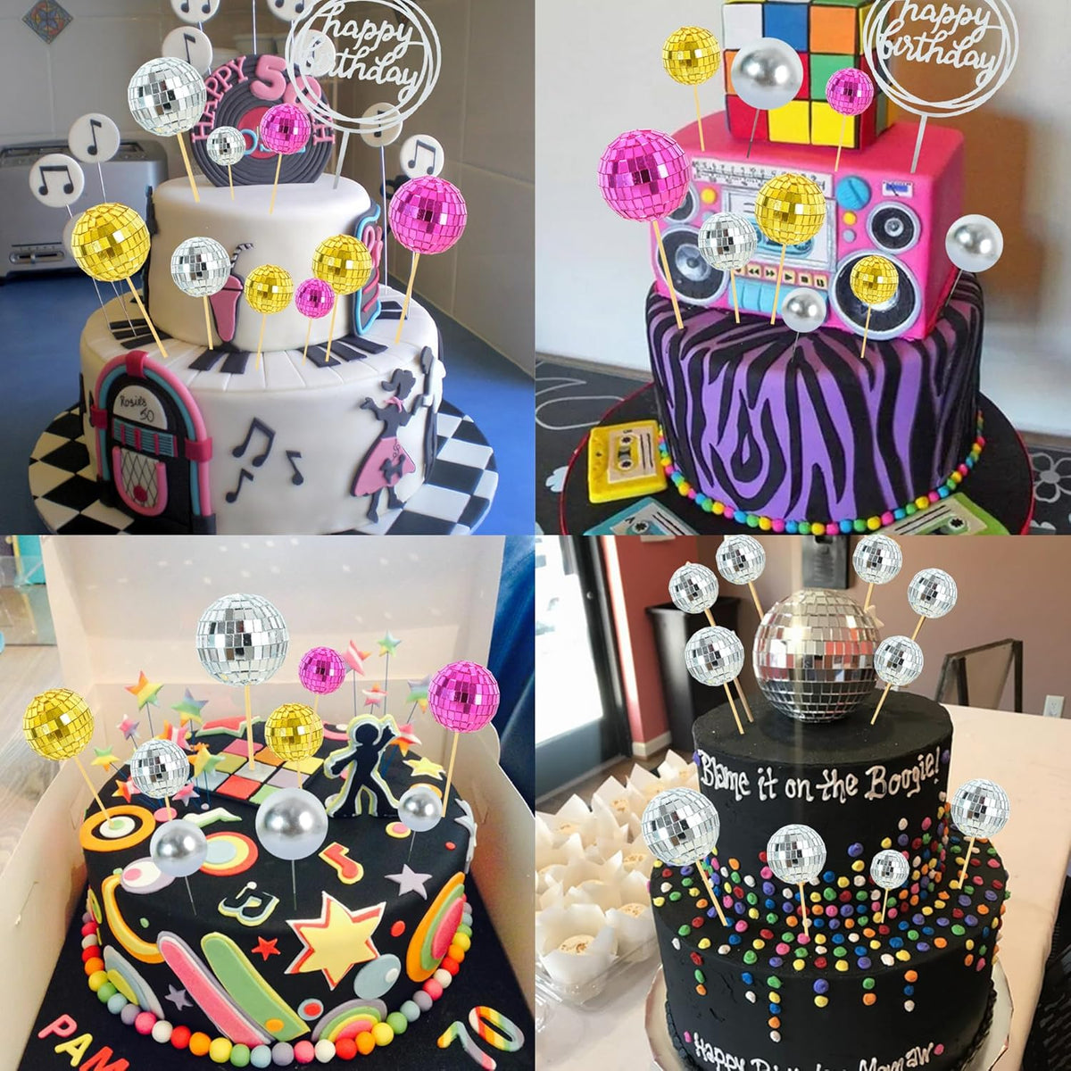 BEISHIDA 27 PCS Disco Ball Cake Topper 1970s Disco Decorations Mirror Ball Cupcake Toppers for Disco Theme Party 70s 80s Disco Party Birthday Cake Anniversary Wedding Cake Decorations