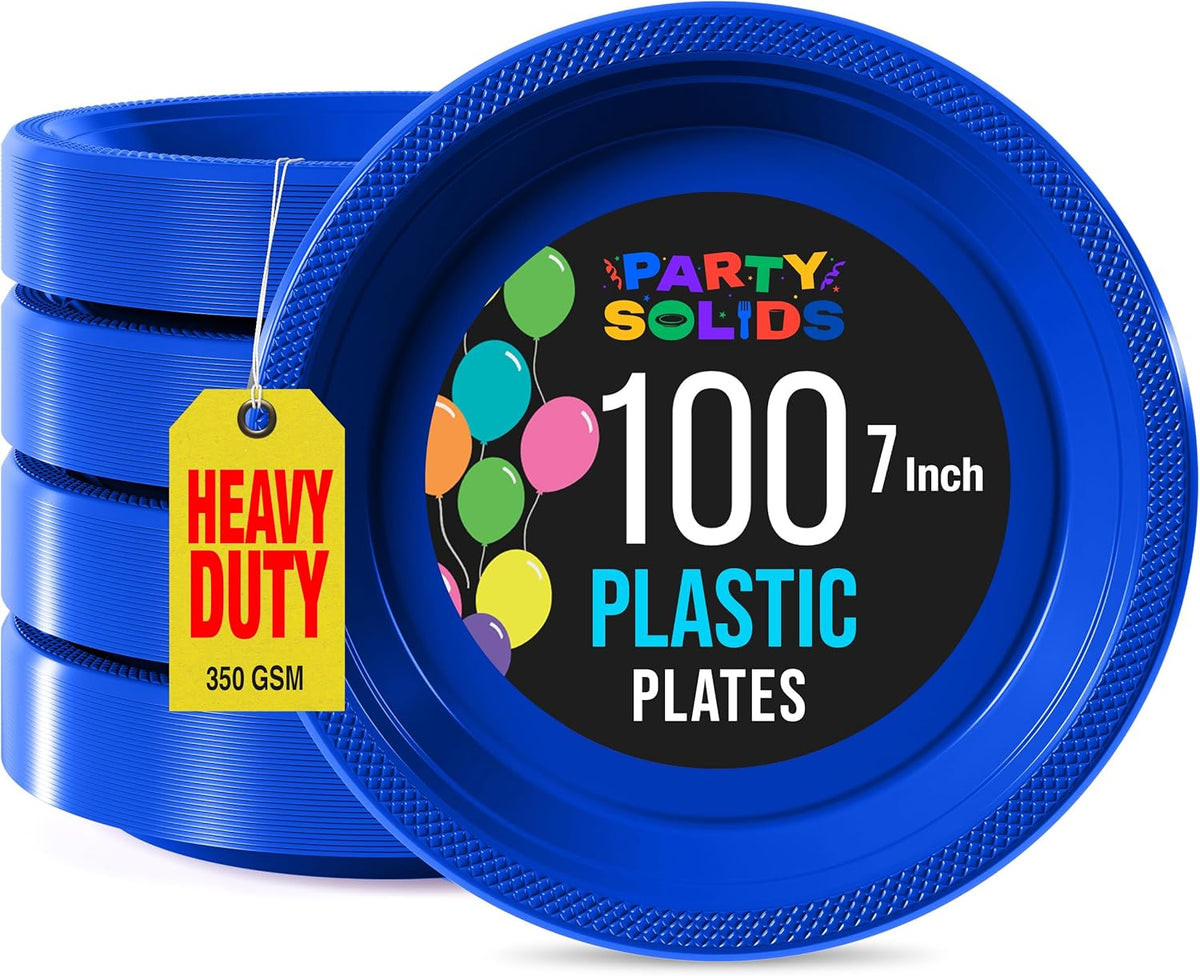 Exquisite Party Solids Dark Blue Plastic Plates For Party 7" Dark Blue Disposable Plates Heavy Duty Supplies 100 Pcs Plastic Dinnerware Sets Heavy Duty 350 GSM Disposable Dinnerware Set
