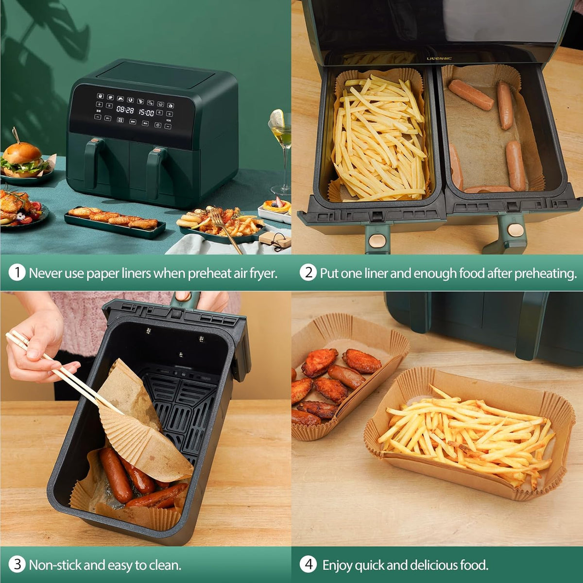 400Pcs Air Fryer Liners Disposable for Dual Basket, 8x5.5 Inch Parchment Paper Sheets, Rectangular Baking Liners for Ninja DZ201 DZ401, Chefman/COSORI 2-Basket Air Fryer, Oil Proof & Non-Stick