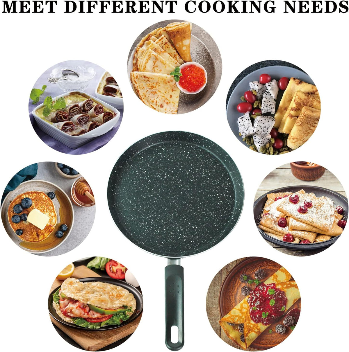 Nonstick Dosa Pan, Crepe Pan,Comal Para Tortillas, Non-Stick Pancake Griddle Compatible with Induction， also for Crepes.9.5 inch