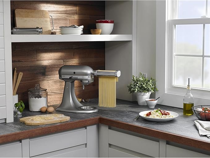 KitchenAid® 7 Quart Bowl-Lift Stand Mixer, Empire Red & KSMPDX Pasta Deluxe Set Stand Mixer Attachment, 5 Piece, Stainless Steel
