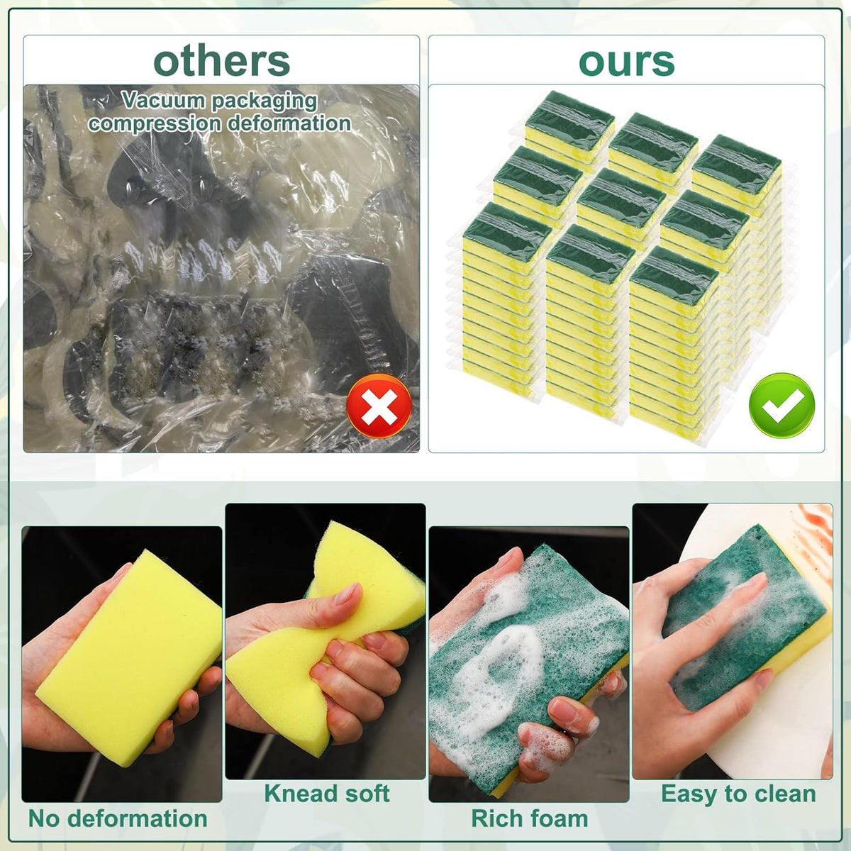 90 Pack Individually Wrapped Sponges Uncompressed Kitchen Dishwashing Non Scratch Scrouing Sponge Bulk for Hotel Car Airbnb Apartments,Green