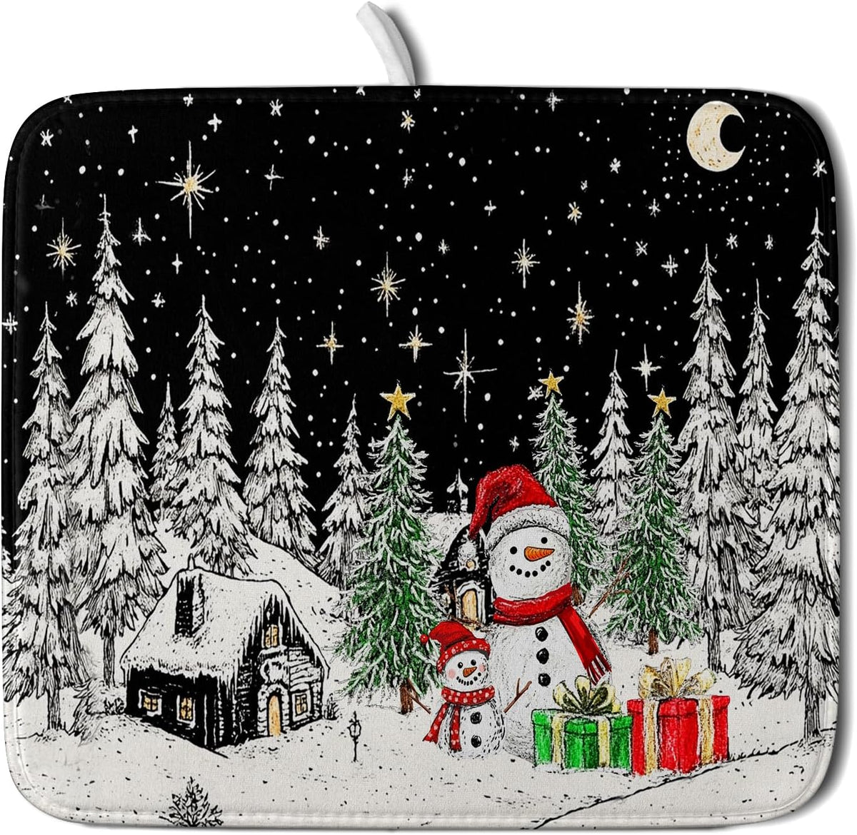 Winter Snowman Dish Drying Mat 18 X 16 in Black Microfiber Dish Pad Absorbent Holiday Kitchen Accessories