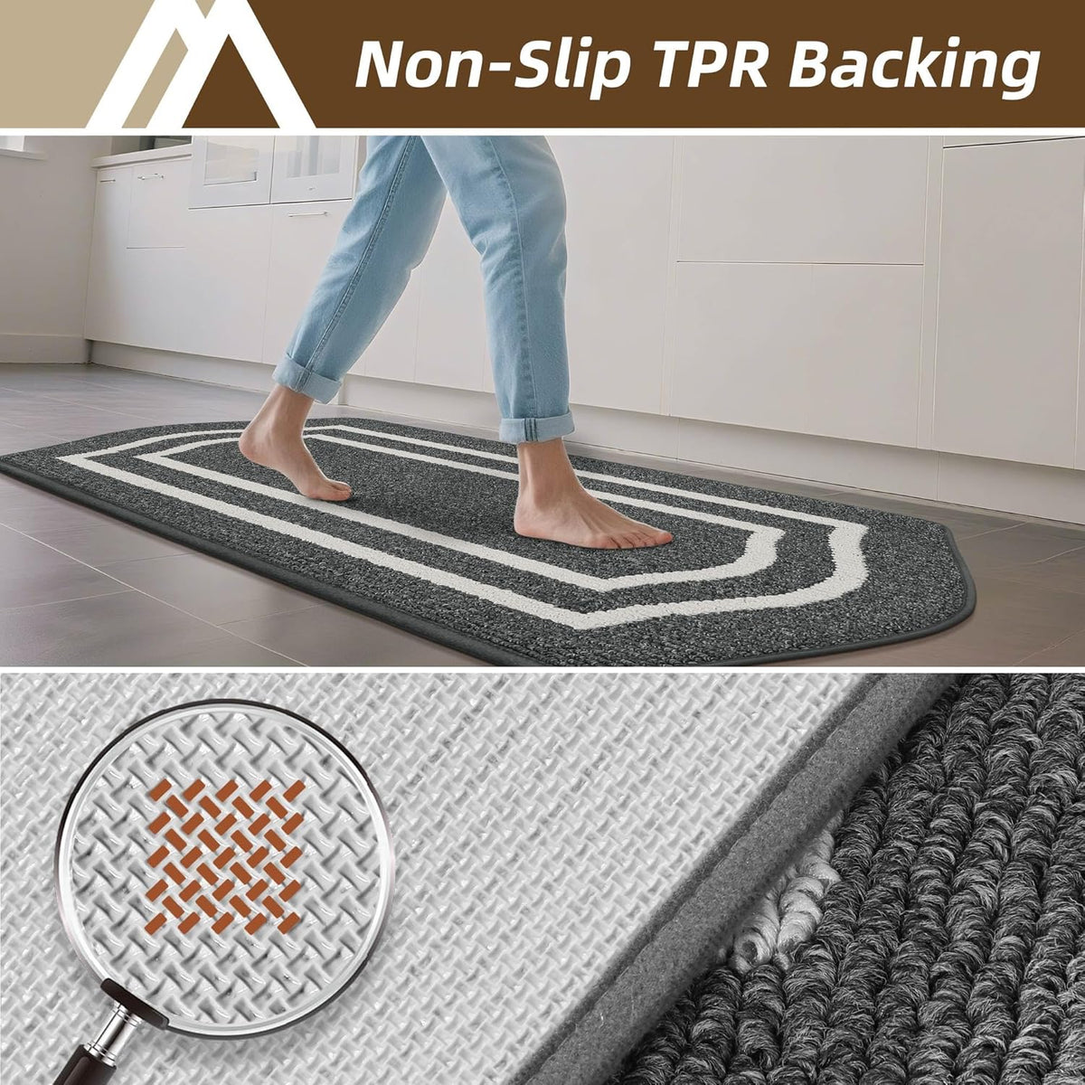 COSY HOMEER Long Kitchen Floor Mats for in Front of Sink Super Absorbent Kitchen Rugs and Mats 24"x79" Non-Skid Kitchen Mat Standing Mat Washable,Polypropylene,Dark Grey,Frame