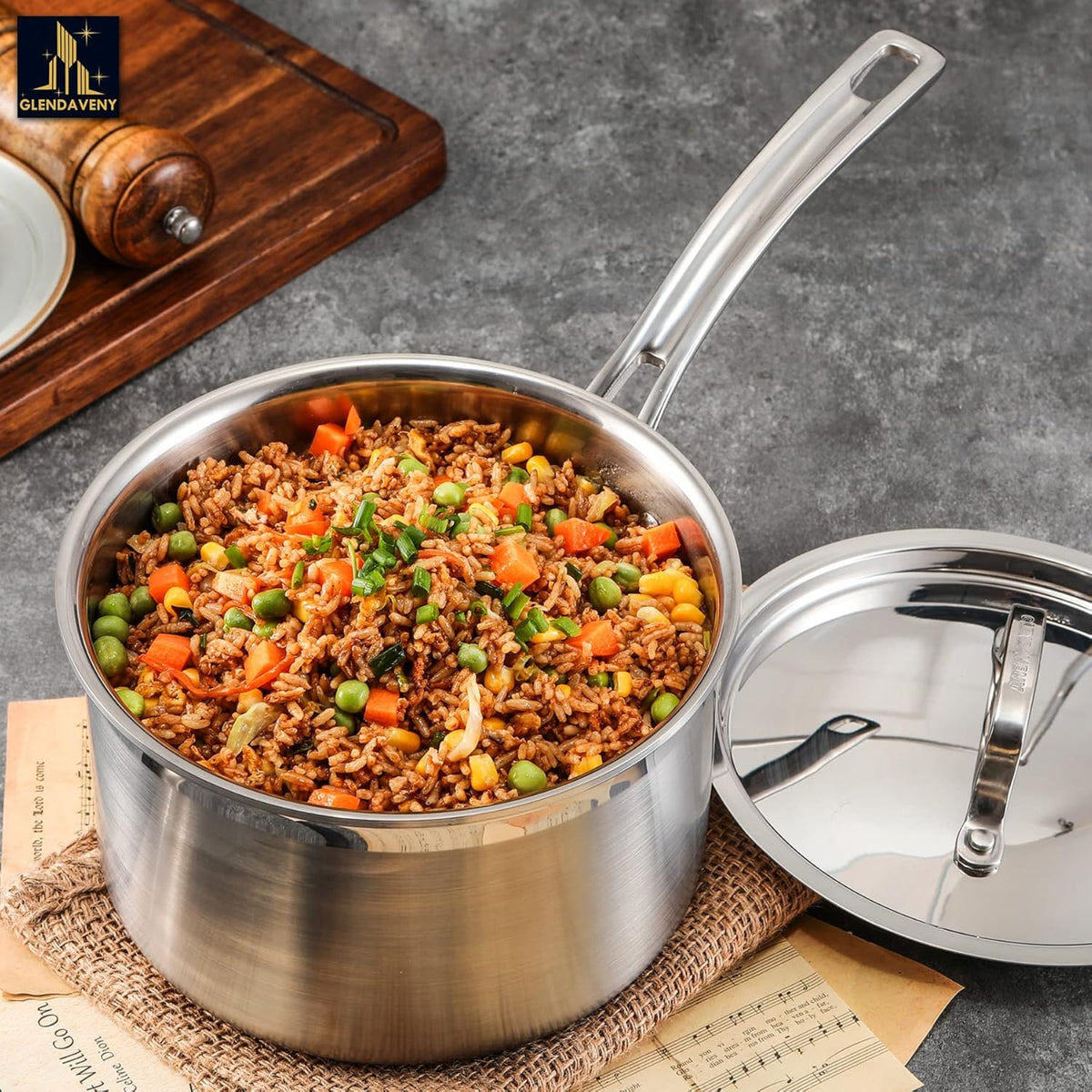 Tri-Ply Stainless Steel Sauce Pan with Lid, 3-Quart Saucepan Sauce Pot Multipurpose Use for Home Kitchen or Restaurant - Kitchen Cookware, Induction Pot, Dishwasher Safe & Oven Safe