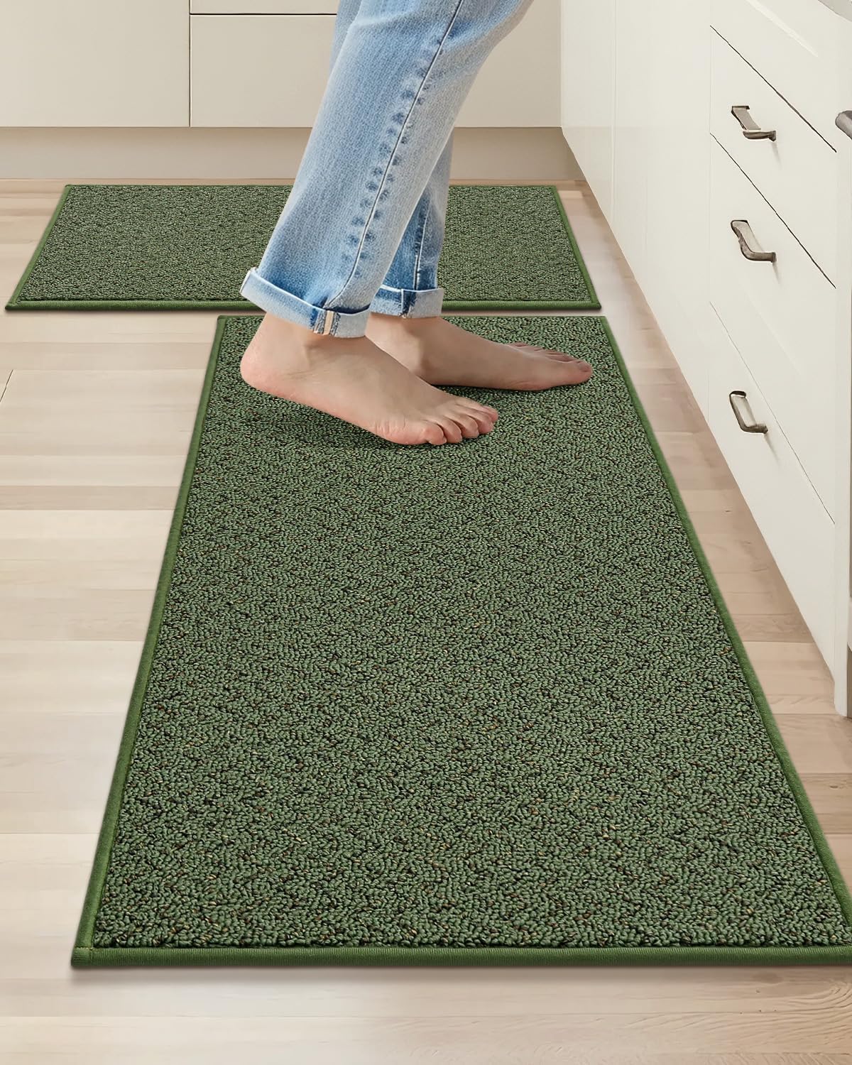 COSY HOMEER Kitchen Rugs and Mats 2PCS Non Slip Kitchen Mats for Floor Washable Stain Resistant Kitchen Runner Rug Sets Absorbent Kitchen Floor Mat 20"x32"+20"x48",Green