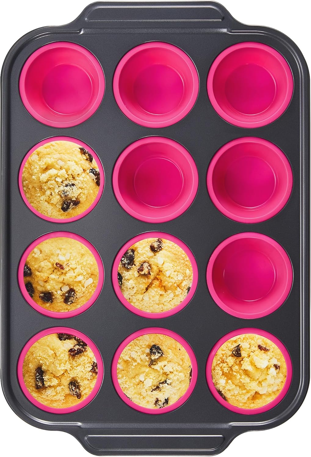 BRONYPRO Silicone Muffin Pans for Baking with Metal Frame, Egg Bite Molds, Cupcake Pans 12 Regular Size, Muffin Tins Easy to Pop Nonstick Non Toxic Bakeware for Oven,Rose Pink