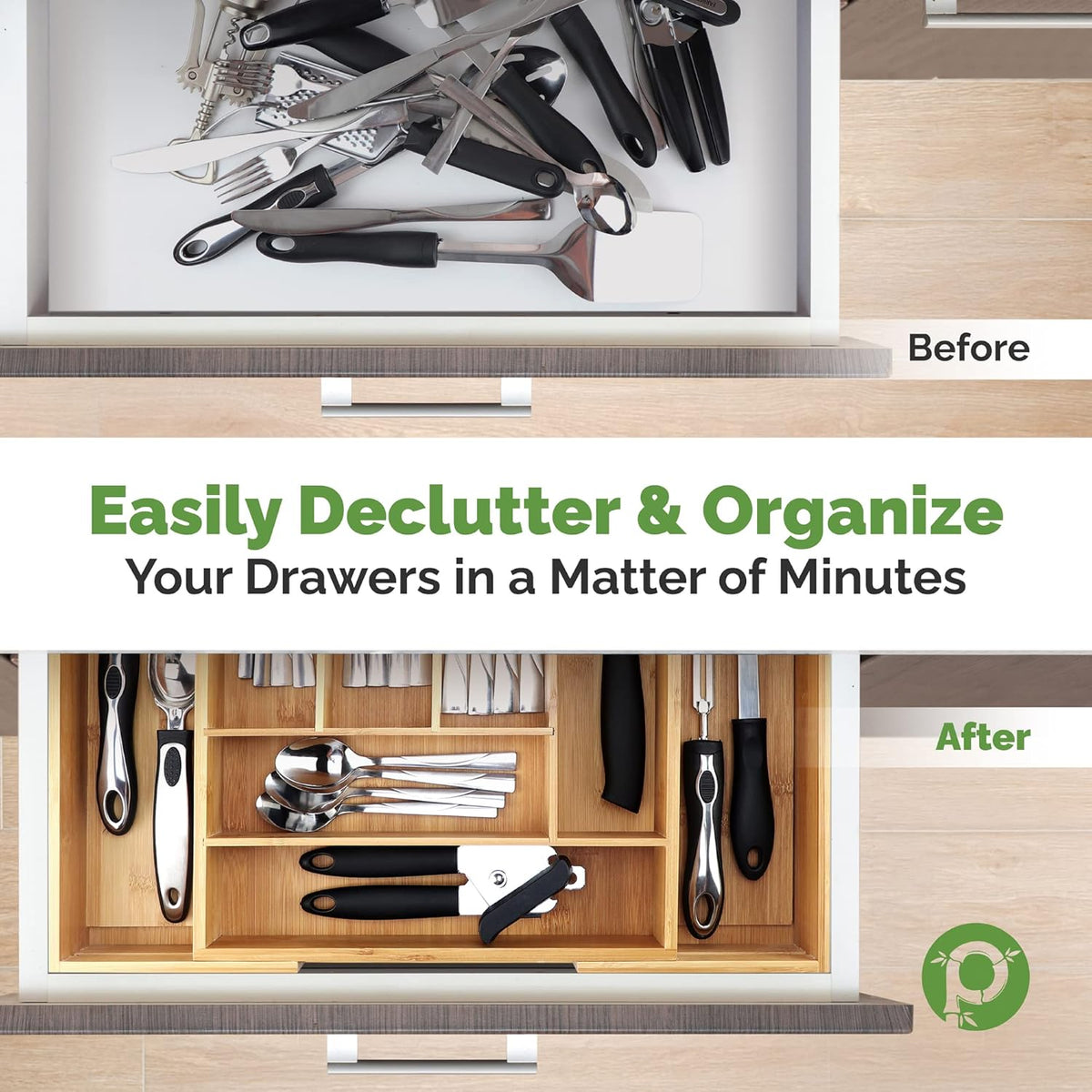Silverware Tray for Drawer Organizer,Kitchen Drawer Organizer,Cutlery Organizer in Drawer, Flatware Silverware Holder, Expandable Adjustable Wooden Dividers (8-slots)