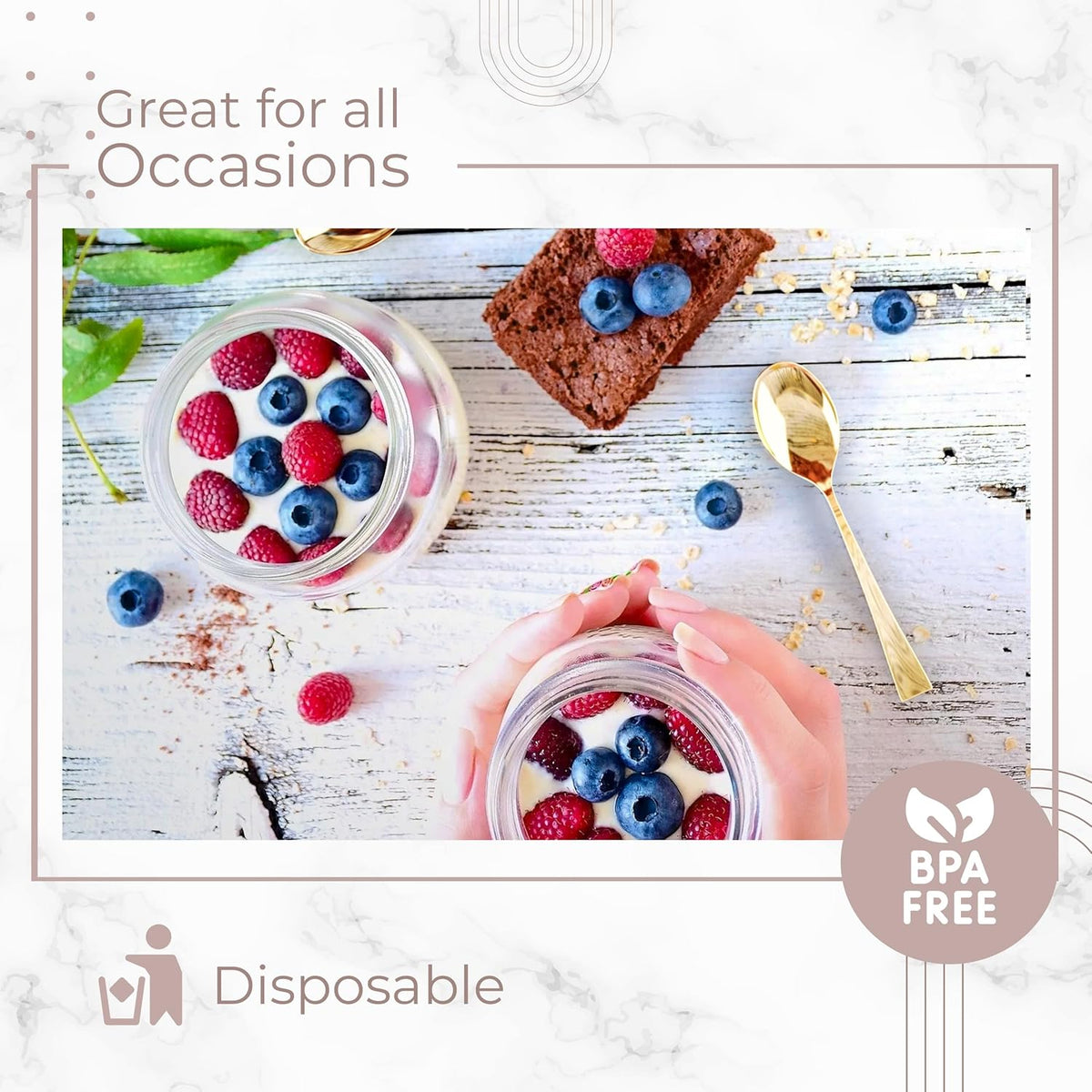 Exquisite Mini Spoons Desserts - Bulk Pack Of 500 Mini Gold Dessert Spoons – Disposable 4.5'' Plastic Appetizer Spoons - Real Flatware Look - Miniature Gold Spoons Disposable - Bpa Free - Food Safe