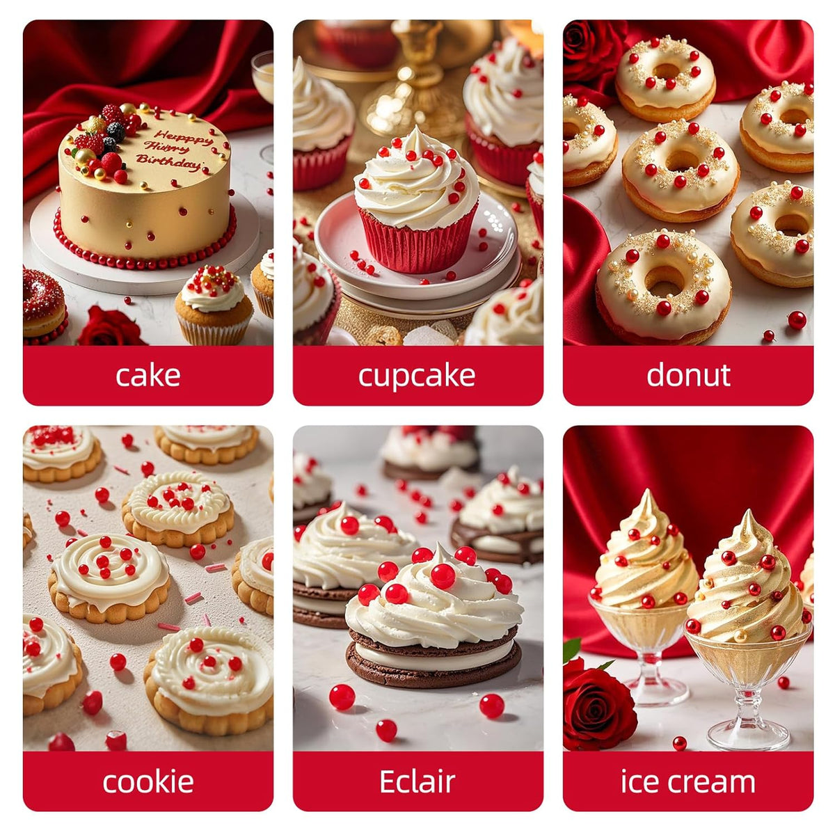 Red Pearl Sprinkles,Edible Pearl Sugar Sprinkles,Baking Edible Cake Decorations,Cupcake Toppers,Cookie Decorating,Donuts Ice Cream Toppings,Wedding Birthday Party Valentines Christmas Supplies,130g/4.58oz