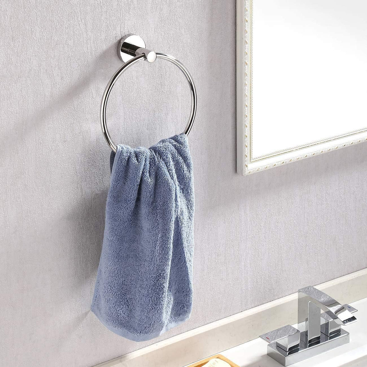 KES Bathroom Hand Towel Holder SUS 304 Stainless Steel Towel Ring Round Bath Towel Holder Wall Mount Polished Finish, A2180