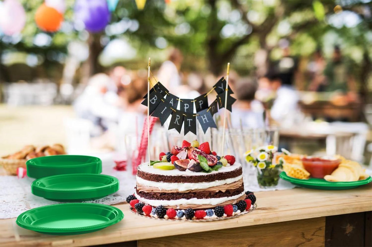 Exquisite Party Solids Emerald Green Plastic Plates For Party 9" Emerald Green Disposable Plates Heavy Duty Supplies 100 Pcs Plastic Dinnerware Sets Heavy Duty 350 GSM Disposable Dinnerware Set