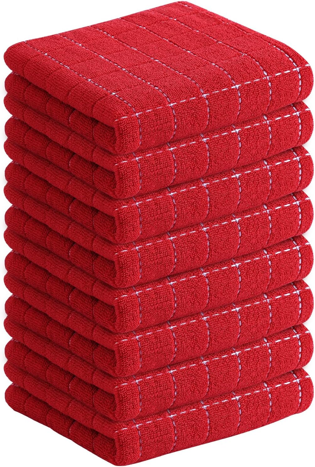 Homaxy 100% Cotton Terry Kitchen Towels(Red, 13 x 28 inches), Checkered Designed, Soft and Super Absorbent Dish Towels, 8 Pack
