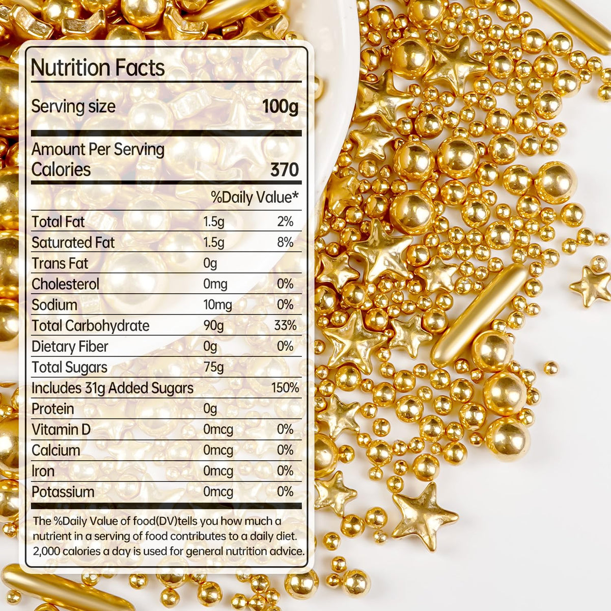 Gold Pearl Star Rods Sprinkles, Edible Gold Pearls Sprinkles for Cake Decorating, 150g/5.29oz, Cake Decoration, Cake Toppers, Wedding Party, Christmas Baking Supplies