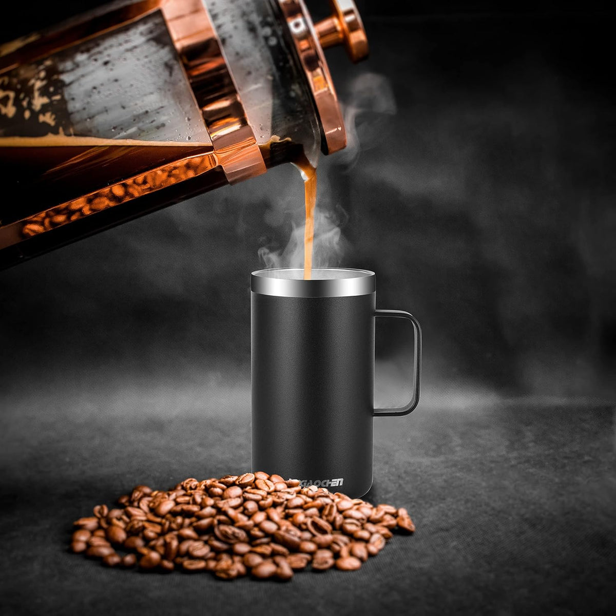 KXIAOCHEN 20oz Insulated Coffee Mug with Lid, Stainless Steel Coffee Cup, Double Wall Vacuum Coffee Tumbler with Handle, Premium Thermal Travel Coffee Mug (Black 2Pack)