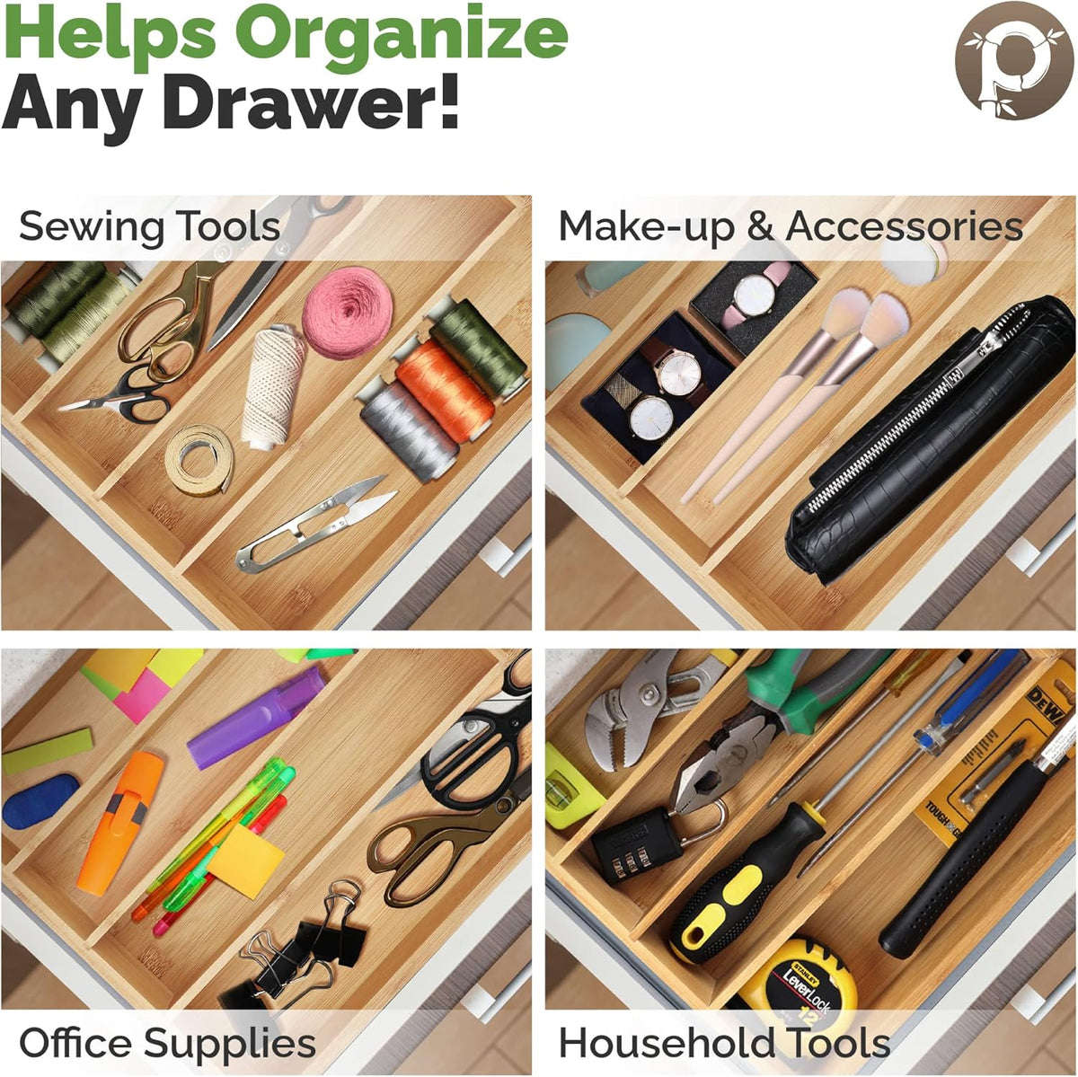 Silverware Organizer - Small Extra-Deep Wooden Kitchen Drawer Organizer Divider for Spoons, Forks, Knives & Cutleries - 5 Slots