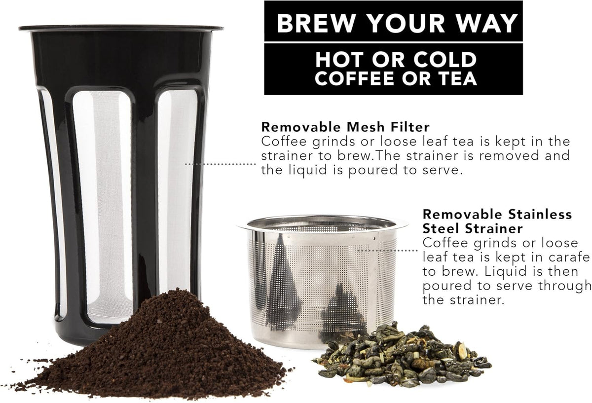 Hastings Collective Thermal Coffee Carafe 40 Oz - Stainless Steel Double Walled Vacuum Insulated Carafe - 1 Liter Thermal Coffee Pot Thermos, Travel Size Beverage Dispenser with Tea Infuser (Black)