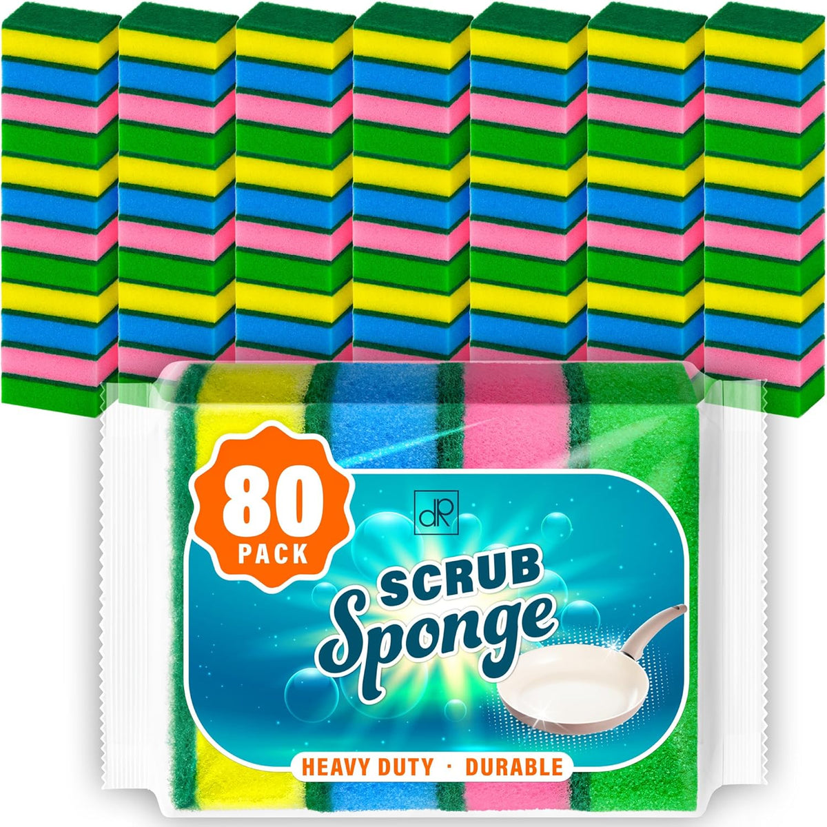 DecorRack 80 Cleaning Sponges, Heavy Duty Dish Sponges, Household Cleaning, Bathroom, Car Wash - Multicolor (Pack of 80)
