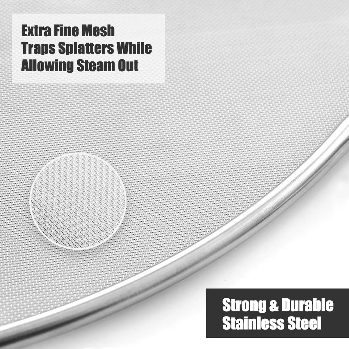 Splatter Screen for Cooking - Stainless Steel Grease Splatter Guard for Frying Pan, No Cooking Oil Mess No Burns, Ultra Fine Mesh Lids Set of 3(10", 11.5", 13")