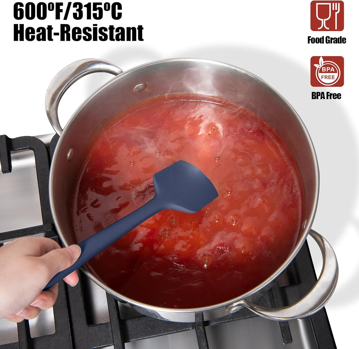 600°F Heat Resistant Silicone Spatula, Doosu High Temp Flexible Kitchen Rubber Bowl Scrapers Food Grade Seamless Baking Supplies Scratch-Proof for Scraping Non-Stick Pans (Navy Blue, 11.4in)