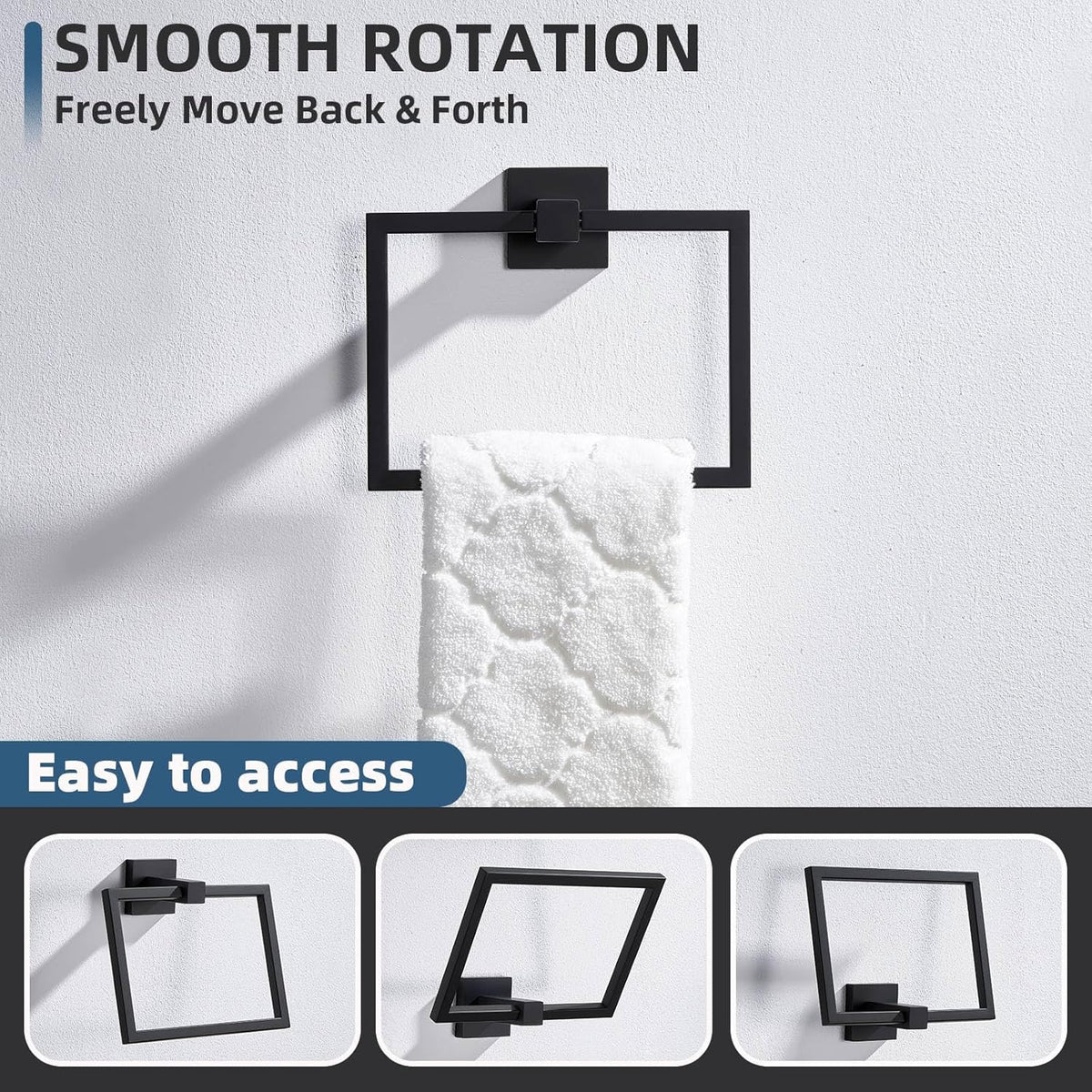Bathroom Swivel Towel Ring Matte Black, Angle Simple SUS 304 Stainless Steel Hand Towel Holder for Wall Mount, 7.09 Inches