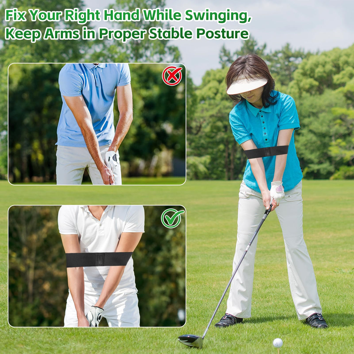 Golf Grip Trainer, Swing Correcting Arm Band Set, Golf Training Aid