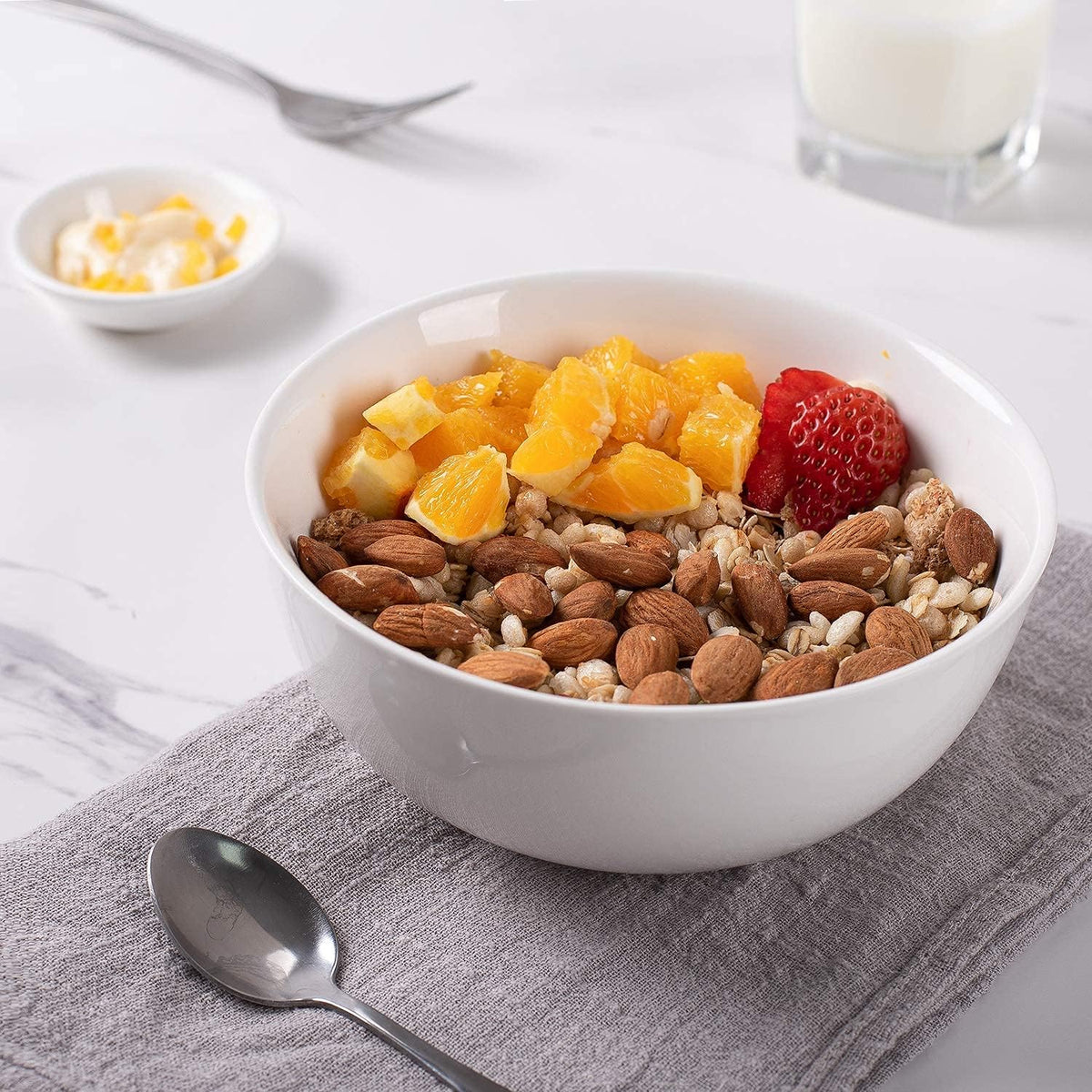 DELLING 30 OZ Ceramic Soup Bowls Set of 6 - Large White Serving Bowls for Kitchen, Pasta, Salad, Rice, Oatmeal, Microwave Safe