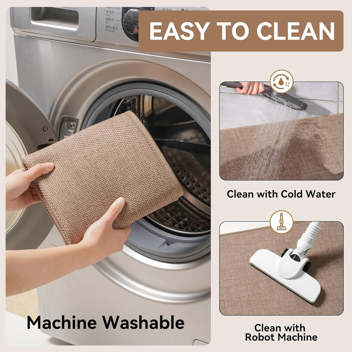 Kitchen Mats for Floor, Super Absorbent Kitchen Rugs Non Slip Washable, Linen-Look Woven Kitchen Runner Rug Sink Mat Standing Mat, Easy Care, Brown 17"x30"