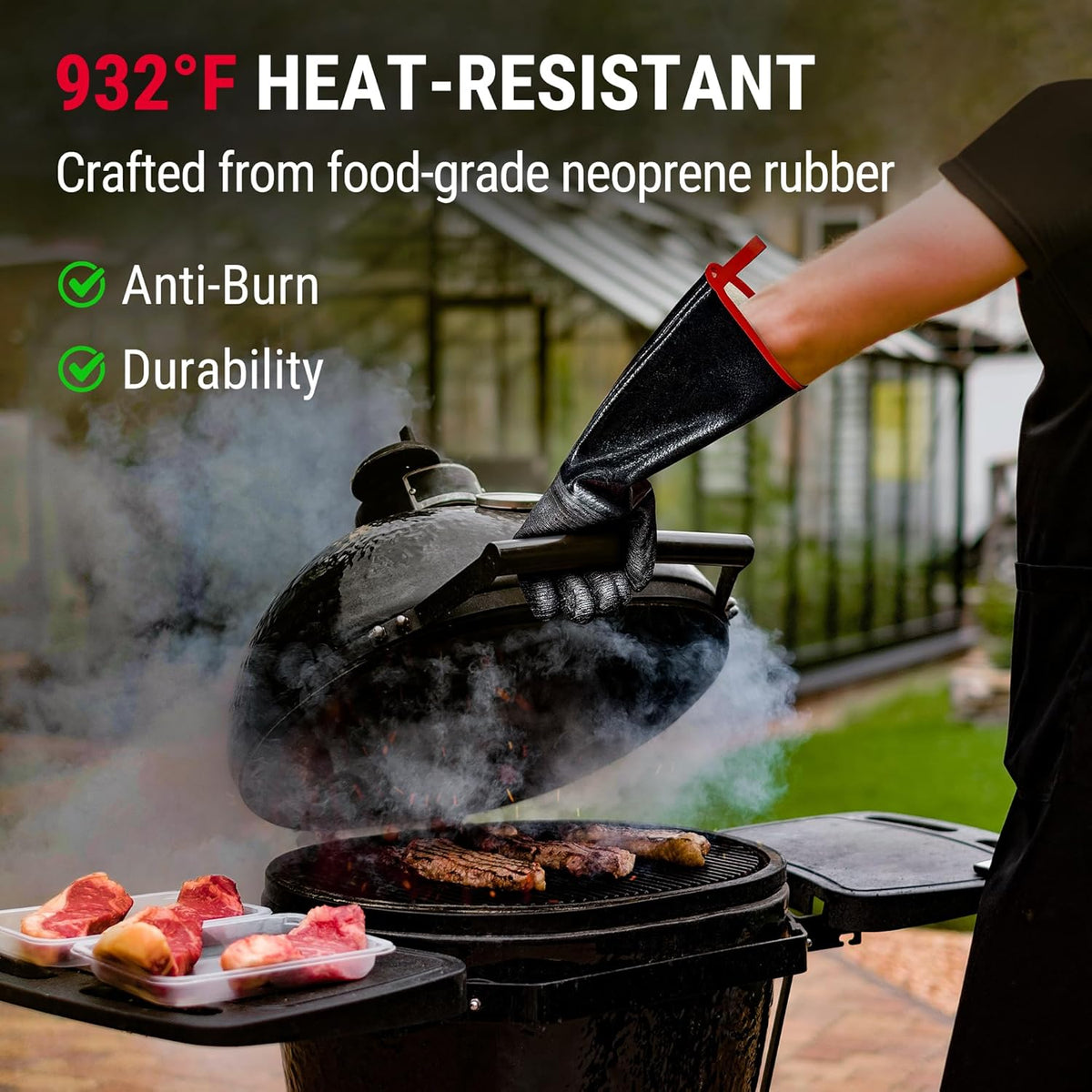ThermoPro 932°F Heat Resistant BBQ Gloves, 17" Waterproof Oven & Grill Gloves, Oil & Slip-Resistant Neoprene Grill Mitts for BBQ, Fire Pit, Rotisserie, Smoker Accessories Gifts for Men and Women