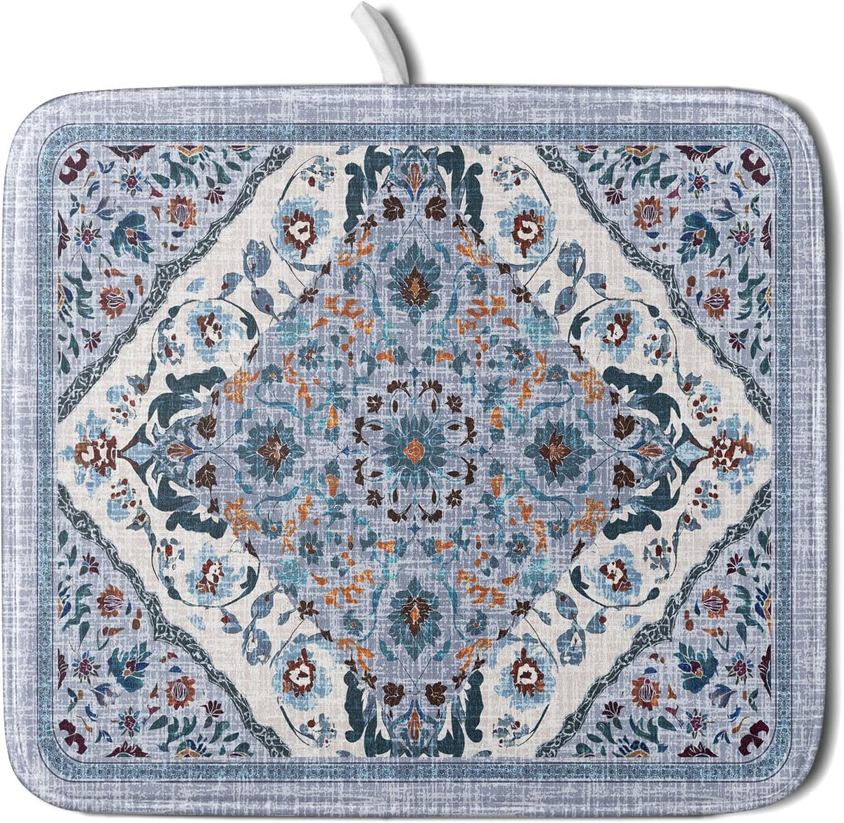 Boho Flower Dish Drying Mat Blue Bohemian Dishes Drainer Rack Mat 16x18 Inch Microfiber Kitchen Drying Pad for Countertop Tableware Decor
