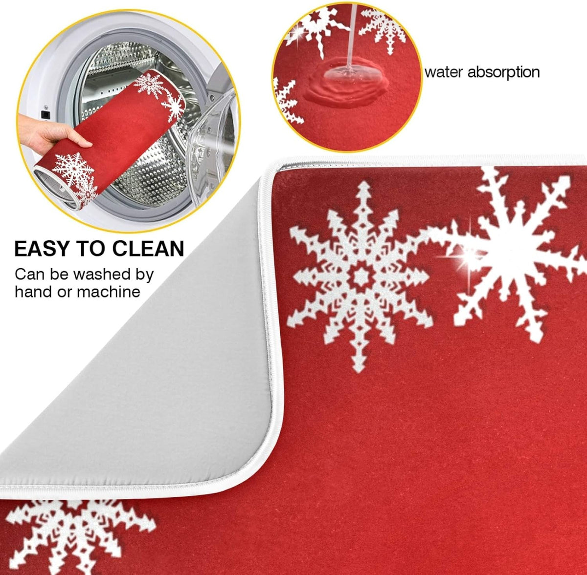 Super Absorbent Dish Drying Mat, Microfiber Fast-Drying Dish Mat, 24" x 18", Kitchen Dish Drying Pad, Watercolor Cute (Christmas Snowflake Abstract)