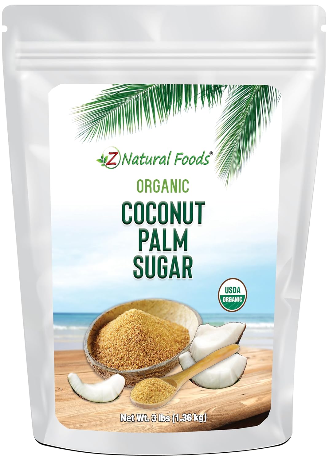 Z Natural Foods Organic Coconut Sugar - Nutrient-Dense, Flavorful & Unrefined Brown Coconut Sugar - Perfect for Tea, Coffee, Oatmeal, Deserts & Baking, Non-GMO, Vegan, Gluten-Free, 3 lbs