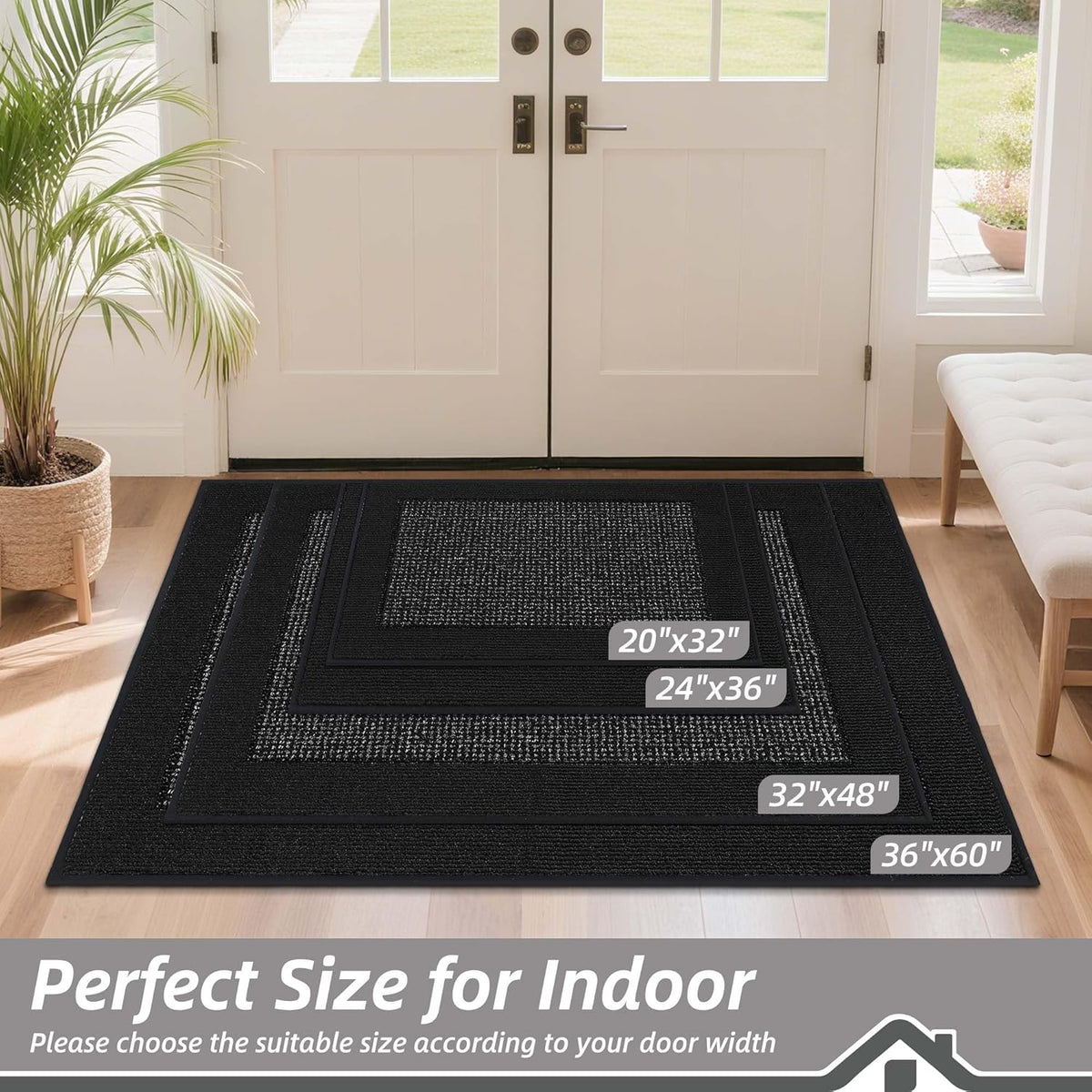 BEQHAUSE Indoor Door Mat 24" x 36", Dirt Trapper Door Mats Non-Slip Entryway Rugs Washable, Resist Dirt Absorbent Welcome Mat, Low Profile Floor Mats for Front Back Door and Entryway, Black