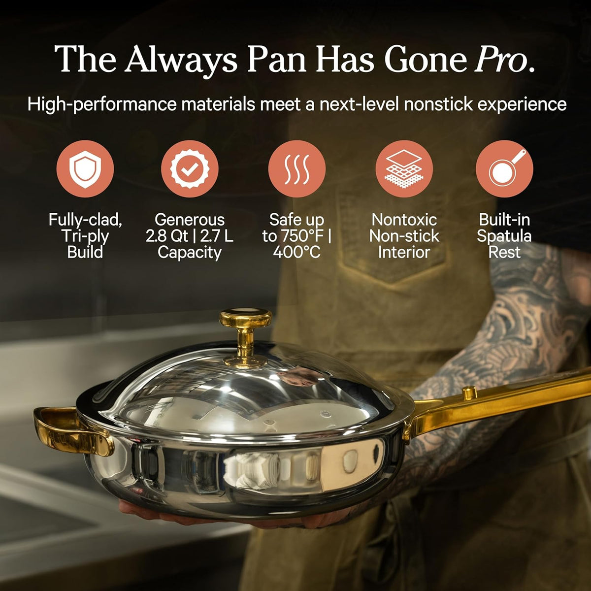 Our Place Titanium Pro Cookware Duo – Always Pan & Perfect Pot with Nonstick No-Coating Technology | Tri-Ply Titanium & Stainless Steel | Safe for Oven, Induction & All Cooktops up to 750°F | Gold