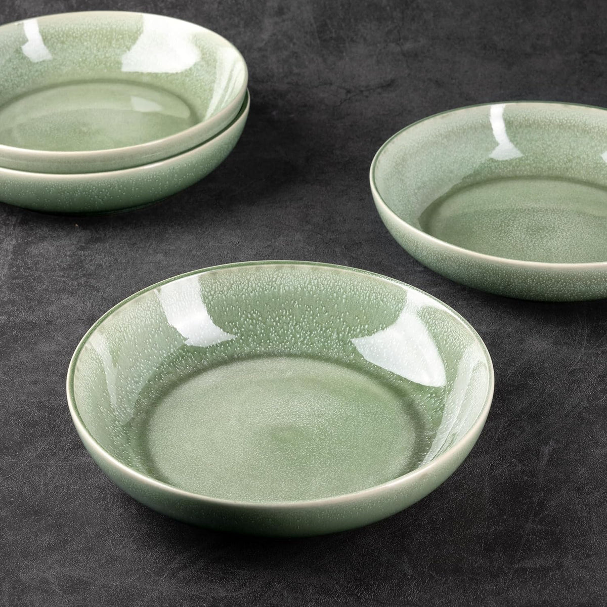 AmorArc 8.5'' Large Ceramic Pasta Bowls Set, 36oz Stoneware Bowls Set of 4 for Kitchen, Reavtive Glaze Bowls-Microwave,Dishwasher Safe for Pasta,Salad,Oatmeal-Olive Green