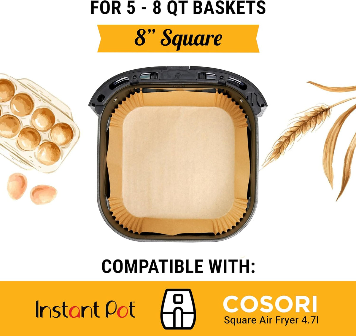 250 pcs Air Fryer Liners, Disposable Airfryer Paper Liners – Non-Stick and Oil Proof for Easy Cleanup, Great for Oven, Pans & Baking – 8” Square for 5-8 qt Basket by Baker's Signature