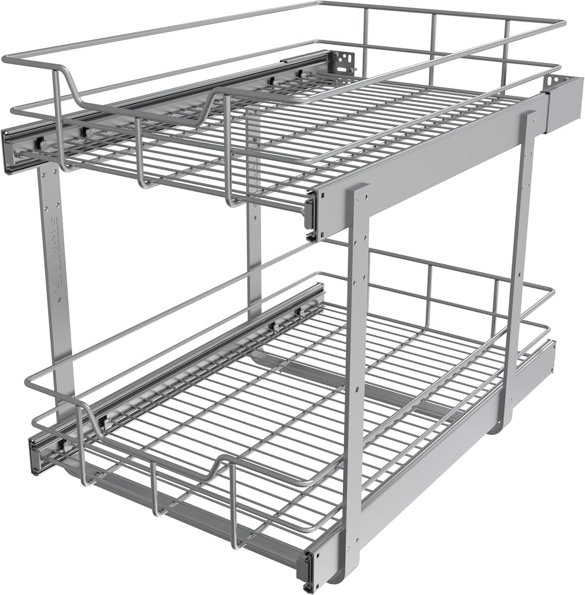 2 Tier Pull Out Cabinet Organizer 15" W X 22" D, Slide Out Drawers For Kitchen Cabinets, Pull Out Drawers For Cabinets Capacity Heavy Duty Caddy, Cabinet Pullout Shelves Chrome-Plated,Bathroom Pantry