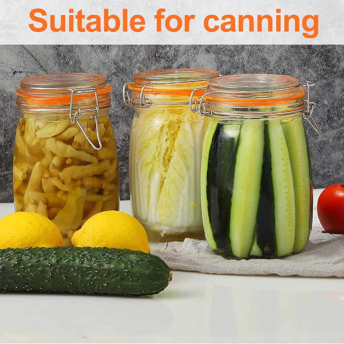 DANALLAN Wide Mouth Mason Jars, 4Pcs 32 oz Glass Jars with Airtight Lid Large Mason Canning Jars Clear Storage Canister Jars with Measurement Marks for Canning Flour Jam Jelly Coffee Sugar Beans