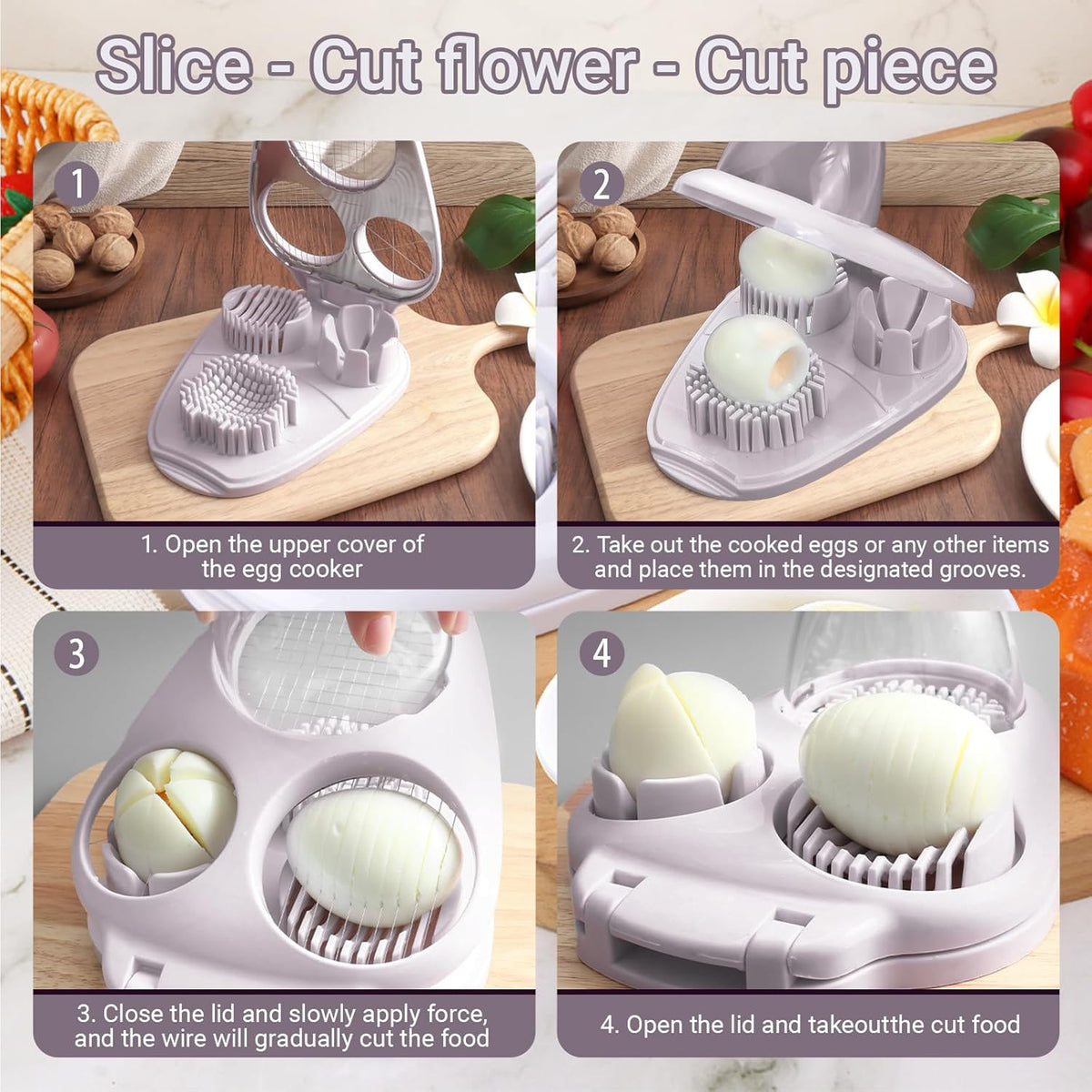 1 Pcs Heavy Duty Egg Slicer with 3 Cutting Modes, Stainless Steel Egg Cutter for Hard Boiled Eggs, Strawberry, Grape, Mushroom, Kitchen Dicer Tool, Send Goods From Local Warehouse