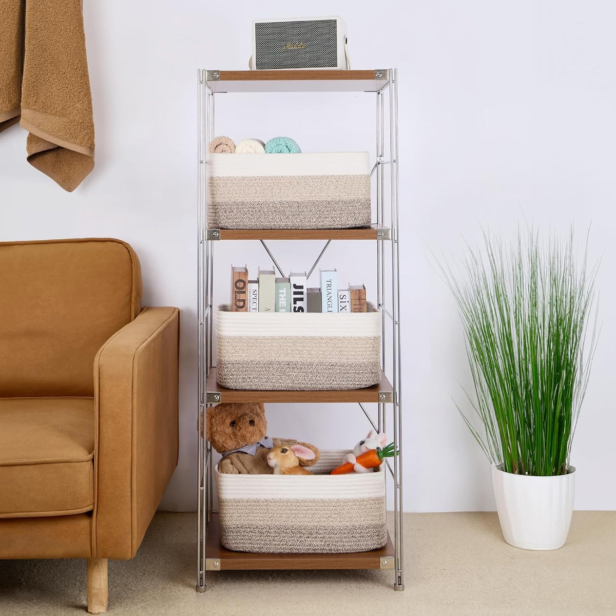 Large Storage Baskets for Shelves, Closet Organizers Bins for Clothes Blanket Towels, Baby Nursery, Toy Baskets Box, Woven Rope Baskets, 17 x 13 x 7.5”, 2 Packs Gradient Brown