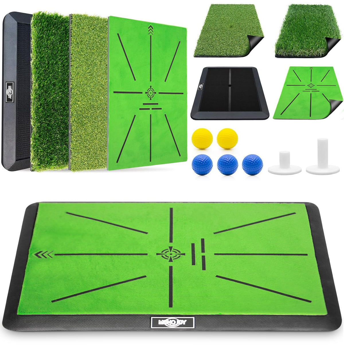 MONOJOY Golf Mat Practice Indoor/ Outdoor with Replaceable Turf Tees & Ball