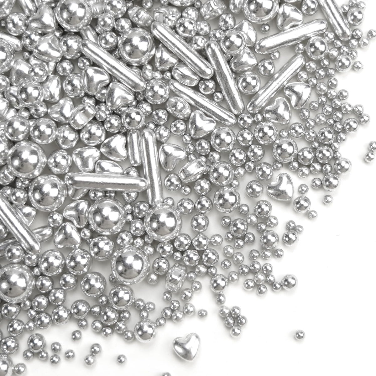 Dazzjoy Edible Silver Pearl Heart Rods Sprinkles, 130g/4.58oz, Mix Size, Silver Pearl Sprinkles for cupcake decorating, Cupcake Toppers Cake Decorations