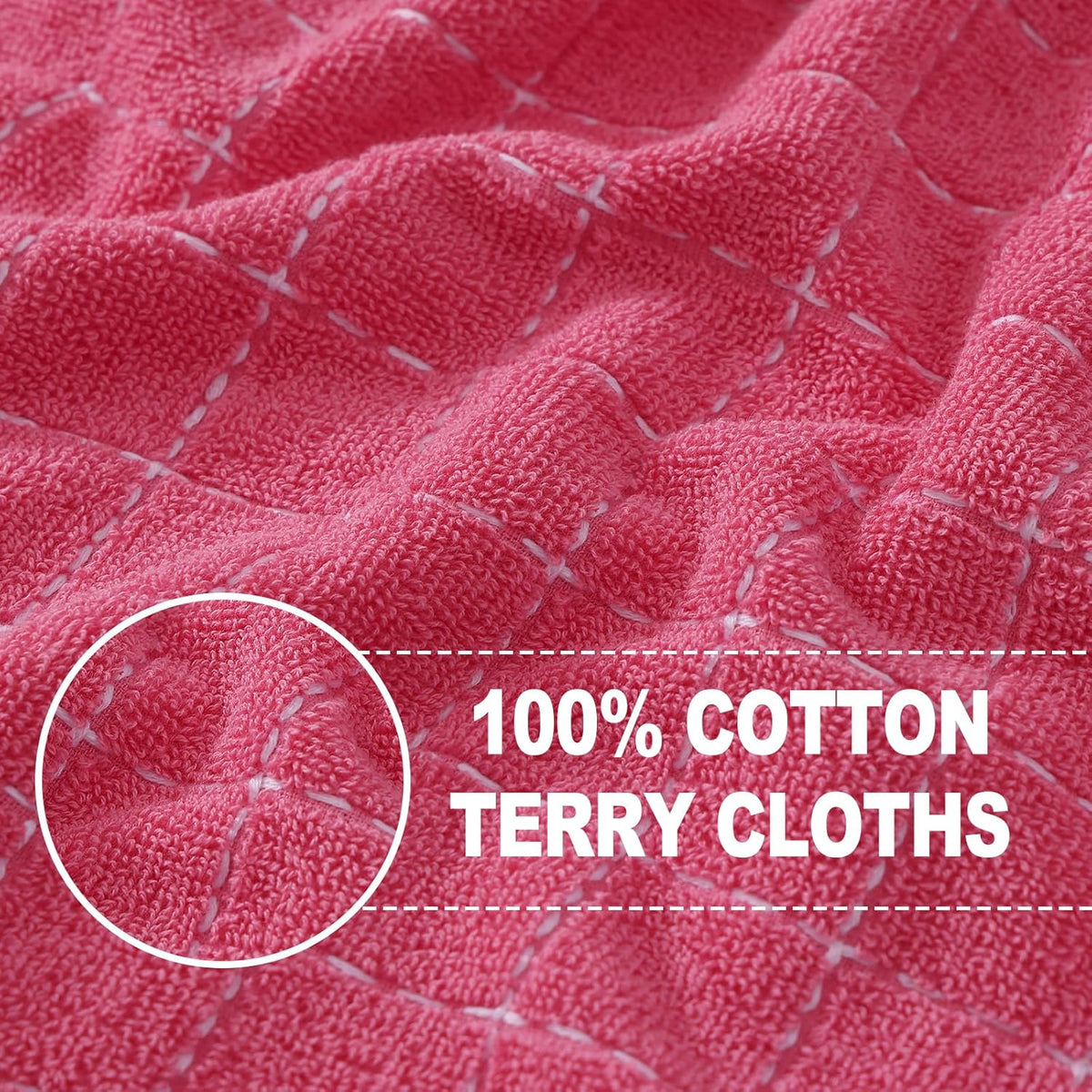 Homaxy 100% Cotton Terry Kitchen Towels(Rose Red, 13 x 28 inches), Checkered Designed, Soft and Super Absorbent Dish Towels, 6 Pack