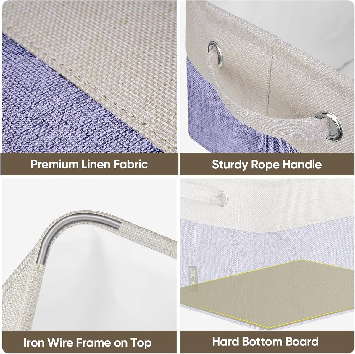 BALEINE 4 Pack Fabric Storage Bins for Shelves, Linen Storage Baskets for Organizing, Decorative Closet Bins for Clothes, Home (Lavender, 15''x11''x9.5'')
