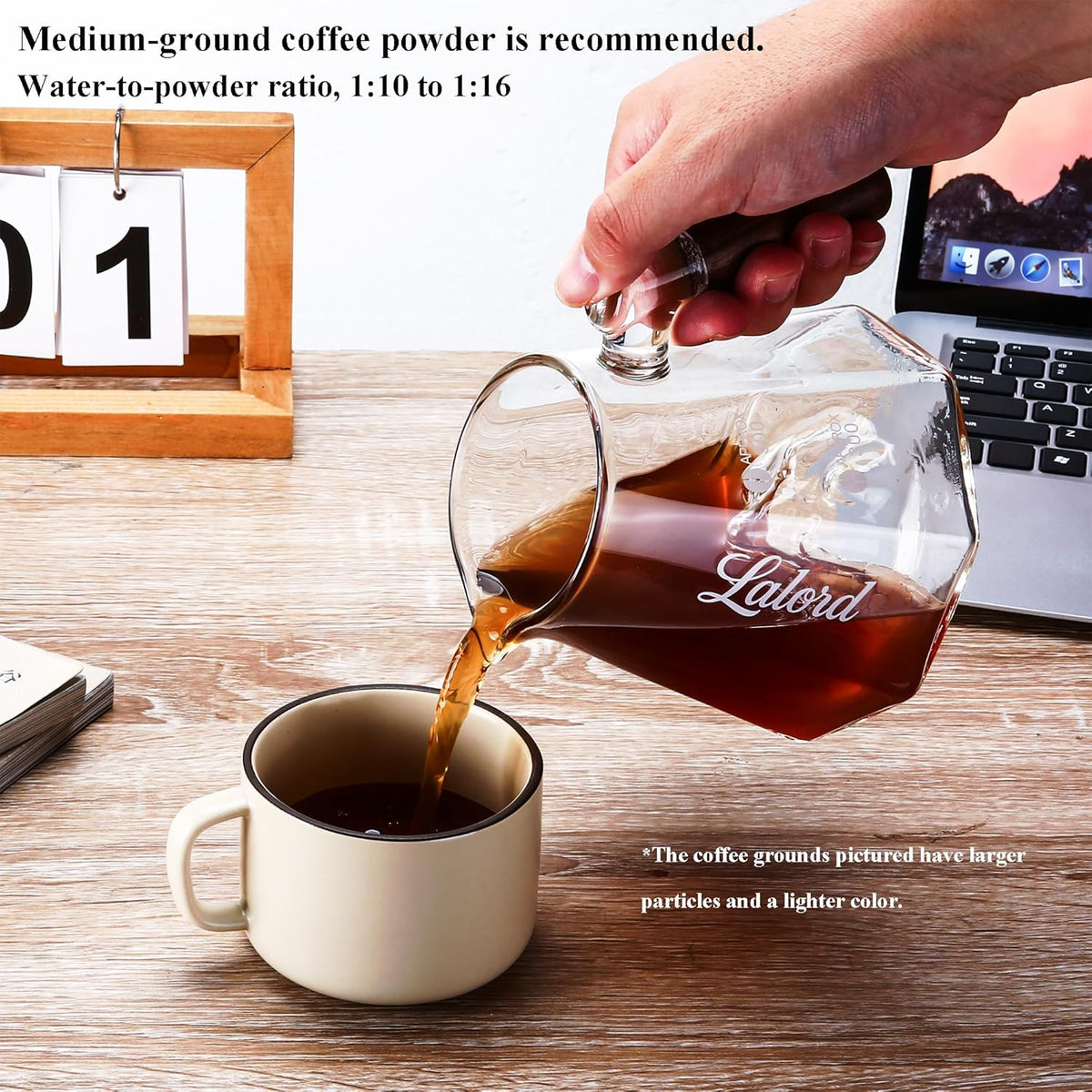Pour Over Coffee Maker, 20 oz Borosilicate Glass Set with 100 pcs V60 Paper Filter, Walnut Collar & Glass Lid, Drip Coffee Maker, 1-3 Cups, Clear (B-600 ml Set)