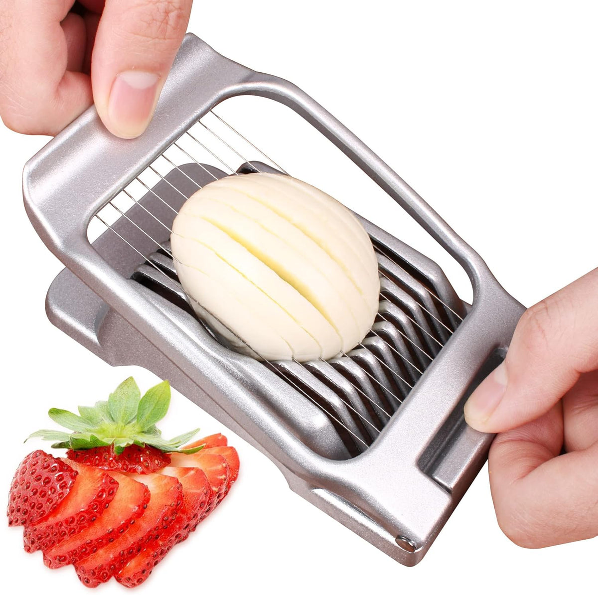 Egg Slicer for Hard Boiled Eggs Egg Cutter Strawberry Slicer Heavy Duty Aluminium Tomato Slicer Stainless Steel Wire Multipurpose Egg Slicer Dicer for Soft Fruit Mushroom Home Use